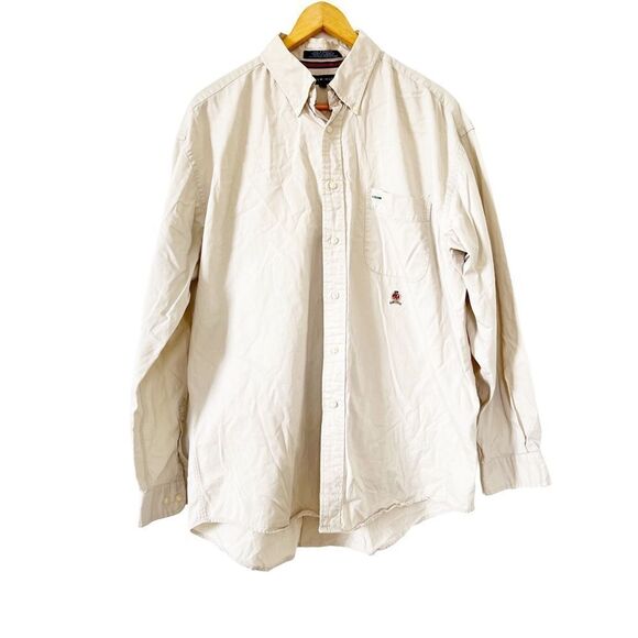 Tommy Hilfiger Beige Lion Crest Logo Long Sleeve Button Down Dress Shirt - Picture 4 of 9